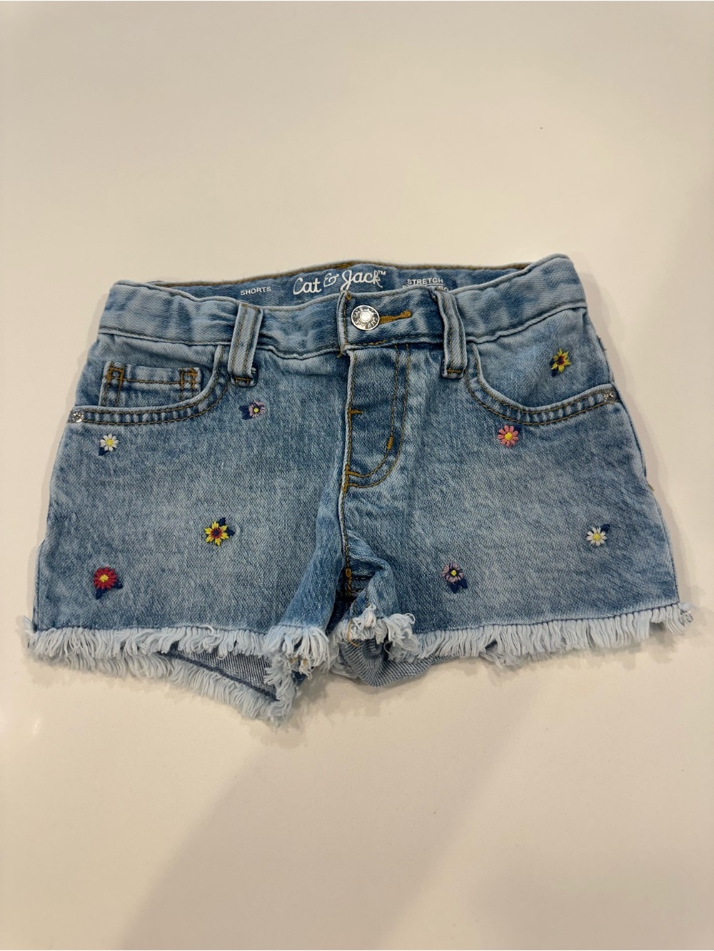 Cat & Jack Light Blue Denim Shorts with Multicolor Floral Embroidery